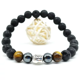LÁVAKŐ - TIGRISSZEM - HEMATIT + BUDDHA KÖZTES KARKÖTŐ 8 MM